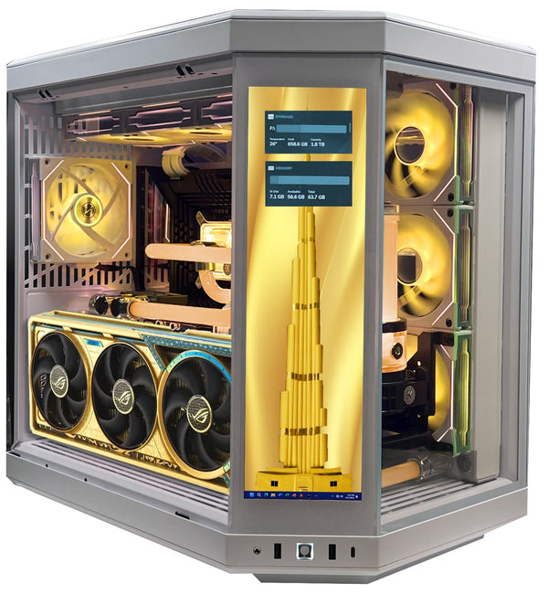 Golden Asus Gaming Build Ryzen 9950x3D RTX 5090 Dhahab OC 64GB DDR5 1TB M.2 PC